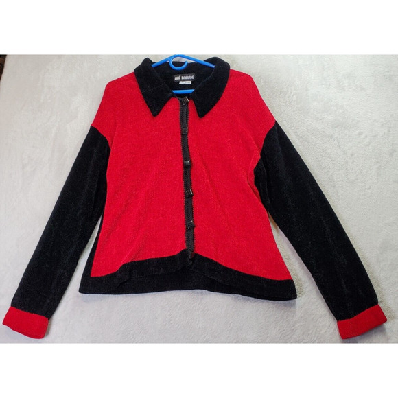 Ani‎ Barrie Cardigan Womens Small Red Black Long Sleeve Collared Button Front - Picture 1 of 9